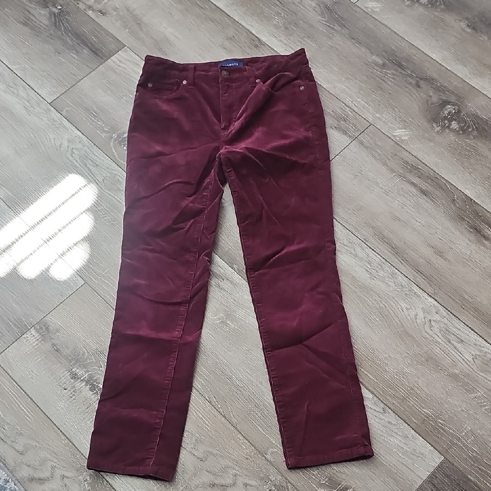Talbots Petite Deep Burgundy Corduroy High Waist Straight Leg Pants